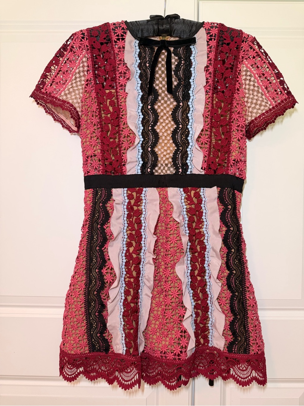 Self-Portrait Paneled Bellis Lace Minidress Pink Burgundy US 8 UK 12